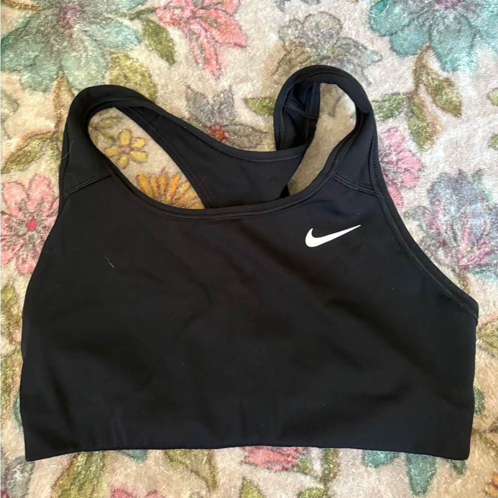 Nike Women's Black Sports Bra with White Swoosh